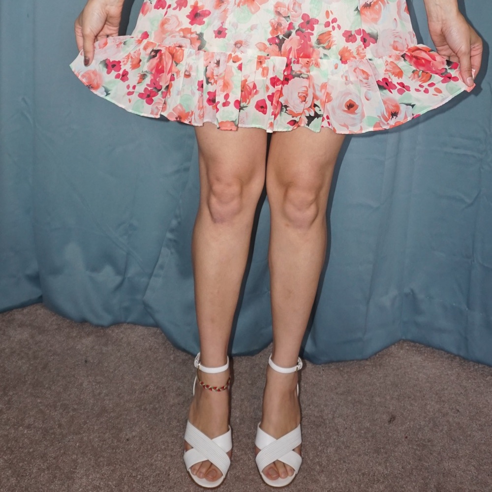 White heels with a pop of shine on the heels